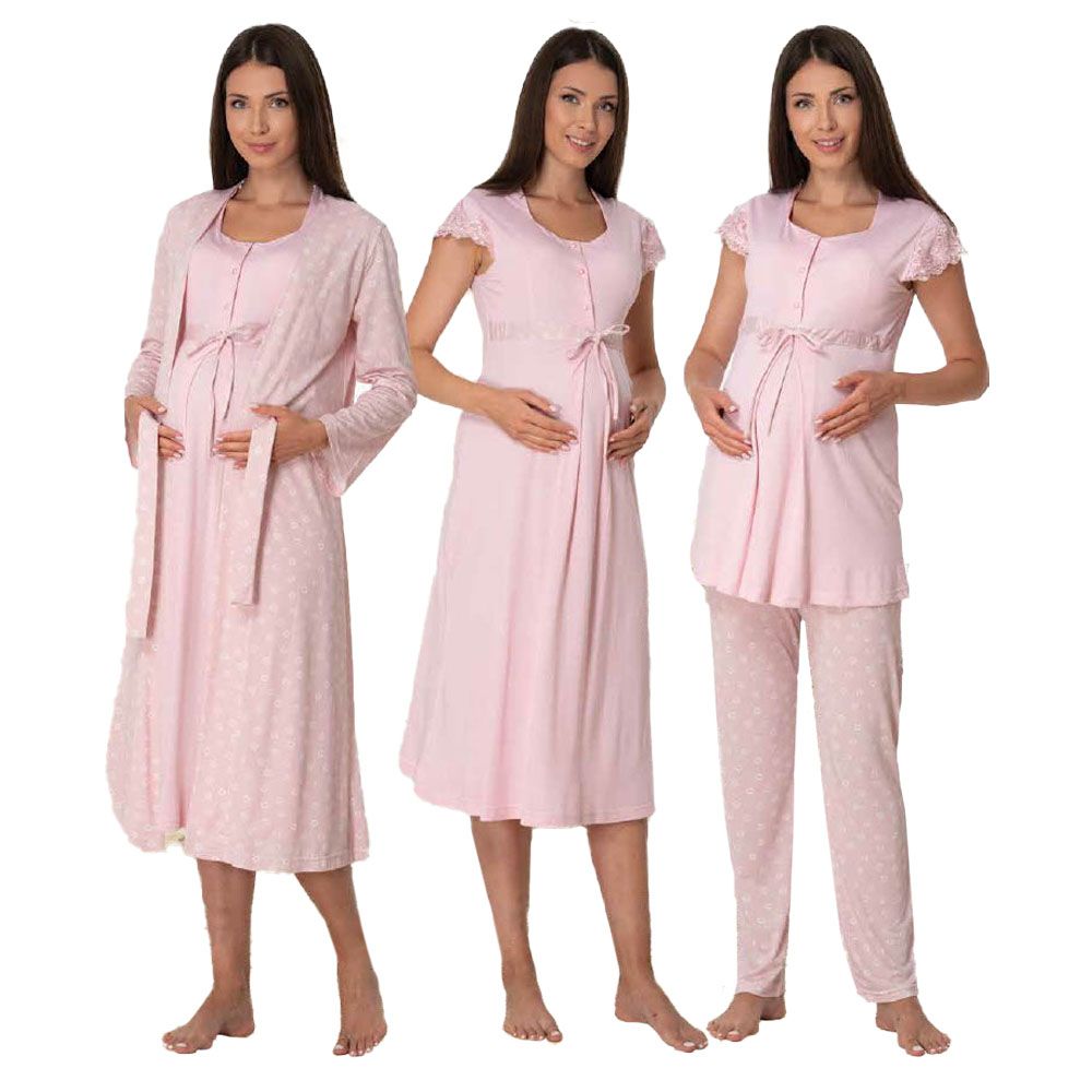 Mini Plum - 4pc-set - Maternity Nightwear Set - Pink