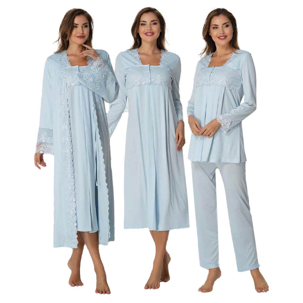 Mini Plum - 4pc-set - Maternity Nightwear w/ Lace Detail - Blue