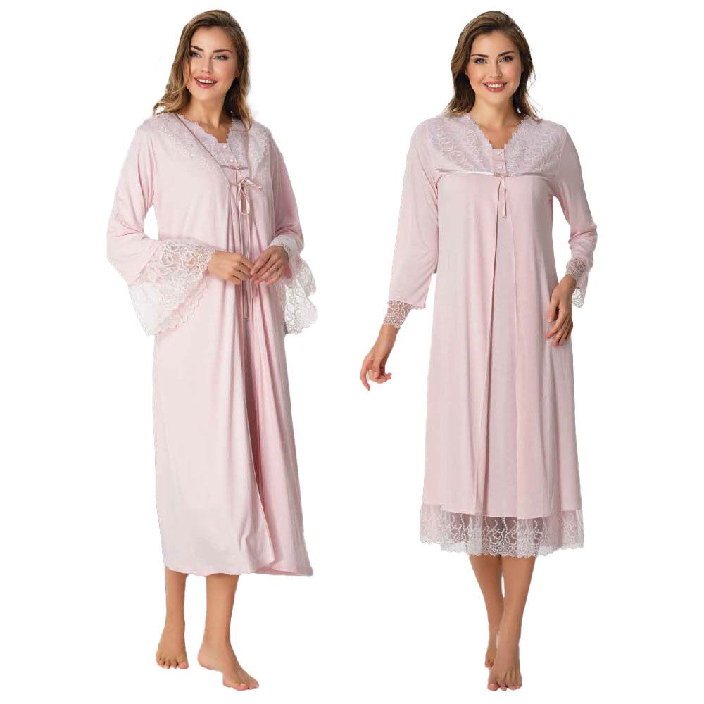 Mini Plum - Lace Maternity Nightie & Robe - Pink