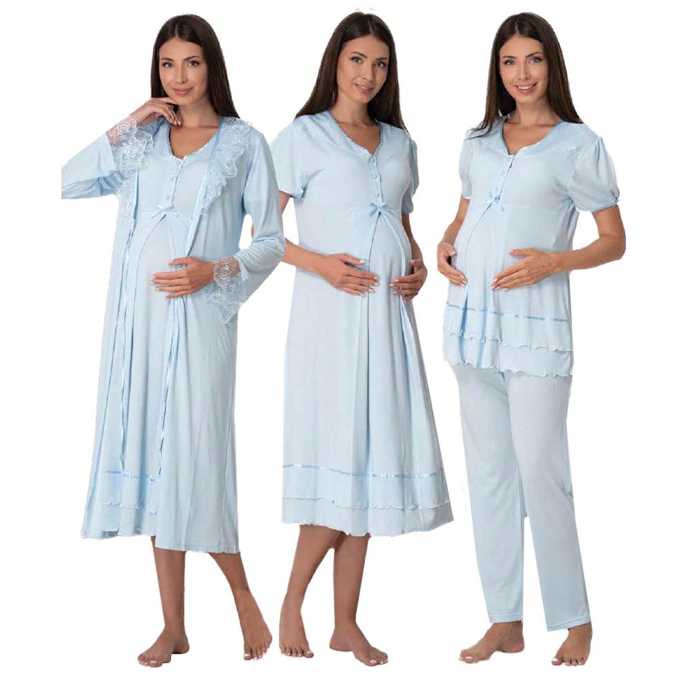 Mini Plum - 4pc-set - Maternity Nightwear & Robe - Blue