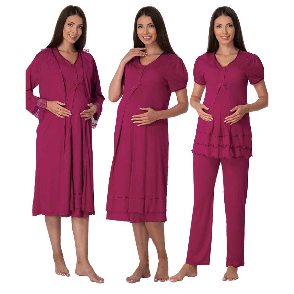 Mini Plum - 4pc-set - Maternity Nightwear & Robe - Cherry