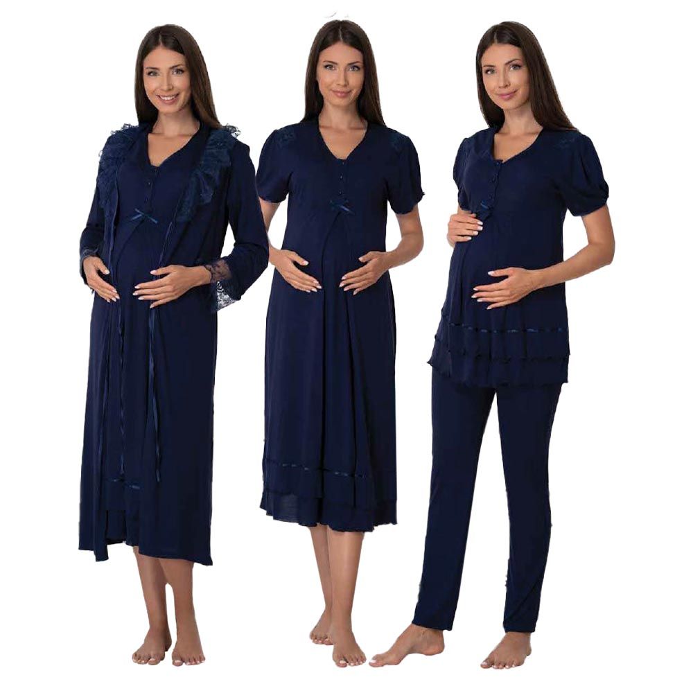 Mini Plum - 4pc-set - Maternity Nightwear & Robe - Navy