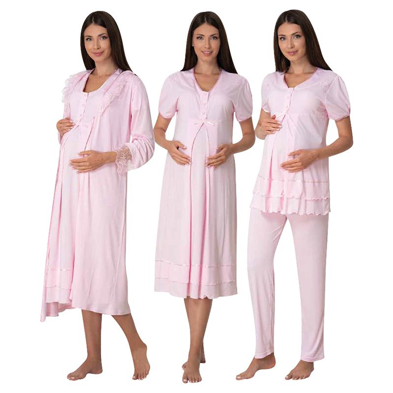 Mini Plum - 4pc-set - Maternity Nightwear & Robe - Pink