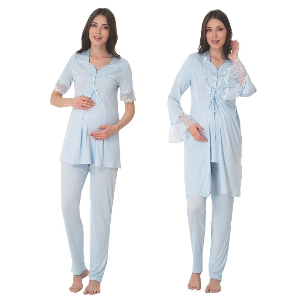 Mini Plum - 3pc-Set - Maternity Lace Detail Nightwear - Blue