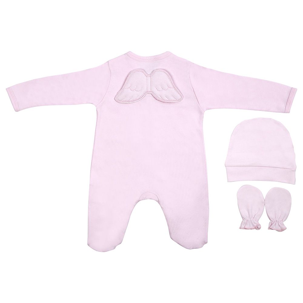 Mini Plum - Angel One Piece, Hat & Mittens-Pink