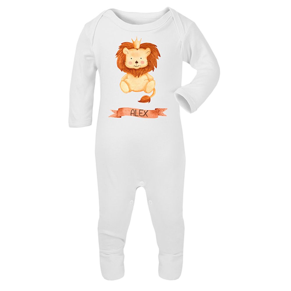 Mini Plum - Lion Personalized Baby All In One - White