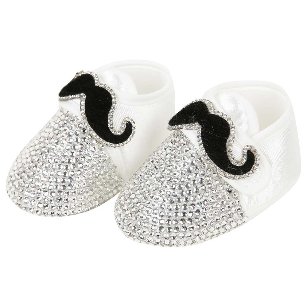 Mini Plum - Swarovski Crystals Mustache Shoes - White