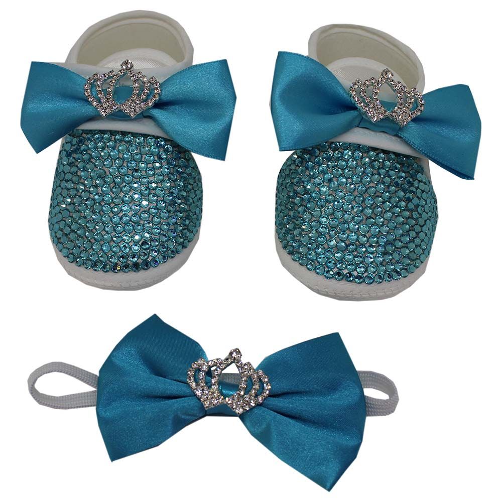 Mini Plum - Crystal Crown Shoes And Bow Tie Set - Blue