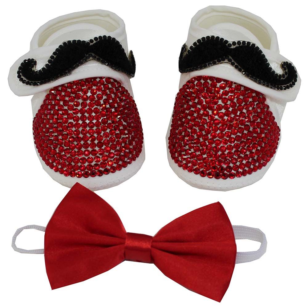 Mini Plum - Baby Boy Moustache Shoes And Bow Tie