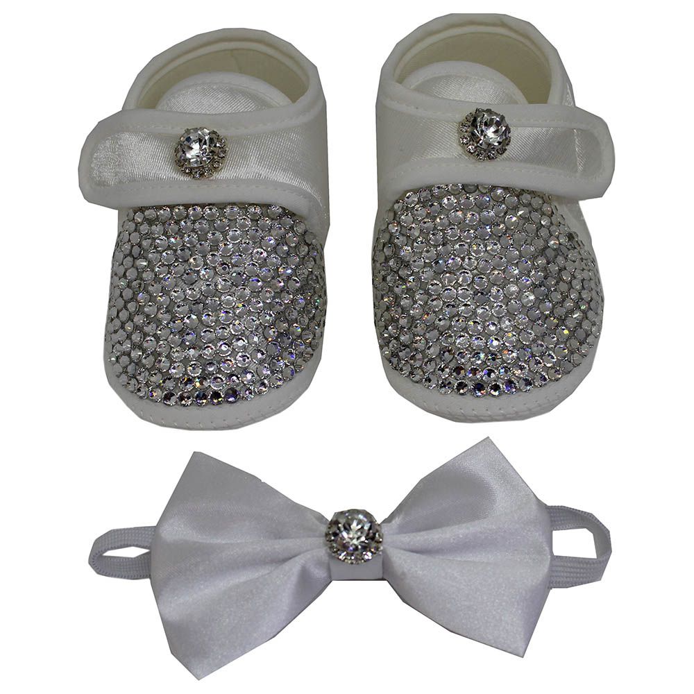 Mini Plum - Crystal Shoes And Bow Tie Set - Silver