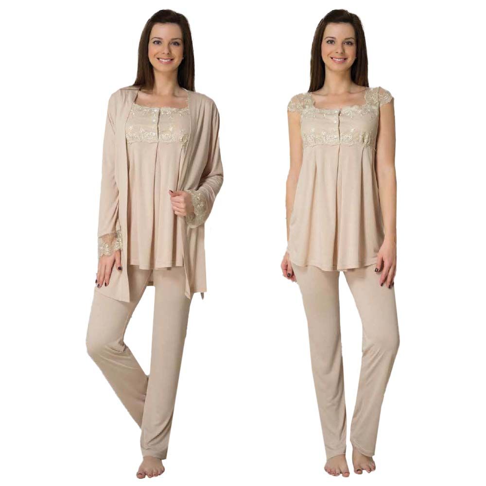 Mini Plum - 3pc-Set Lace Maternity Pajamas - Beige