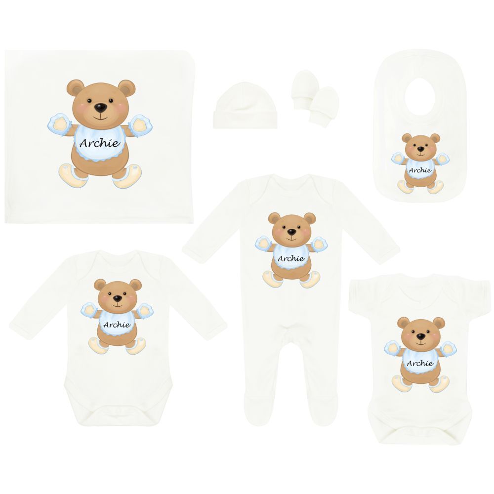 Mini Plum - Personalized Baby Teddy 7pc-Set - White