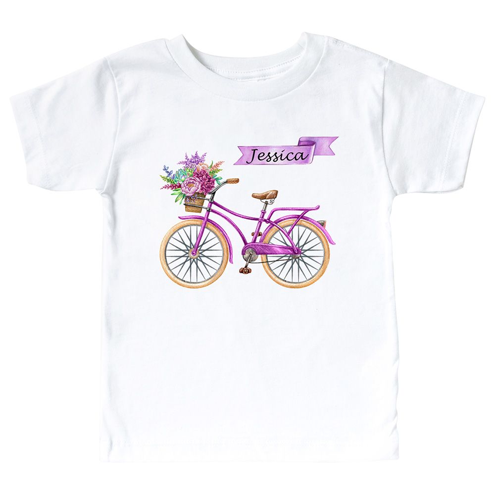 Mini Plum - Dream Bike Personalized Kid's T-Shirt - White