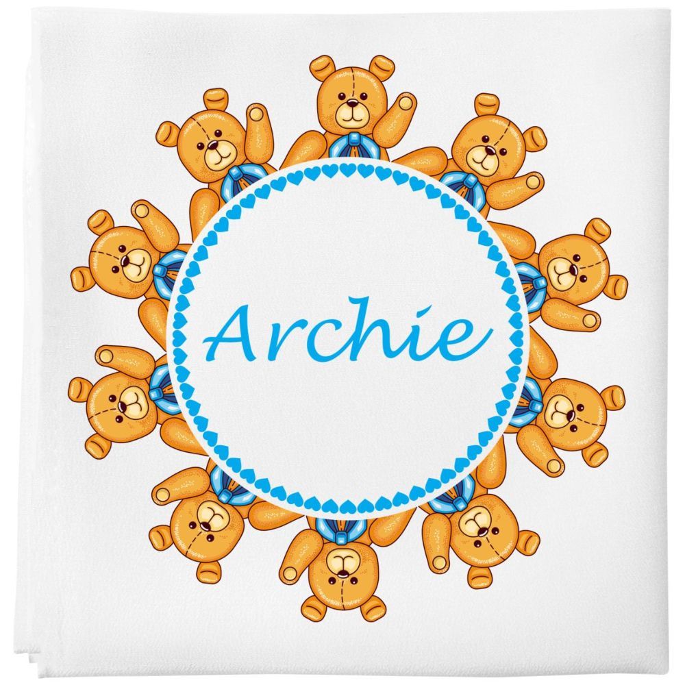 Mini Plum - Personalised Cute Bears Baby Blanket - White