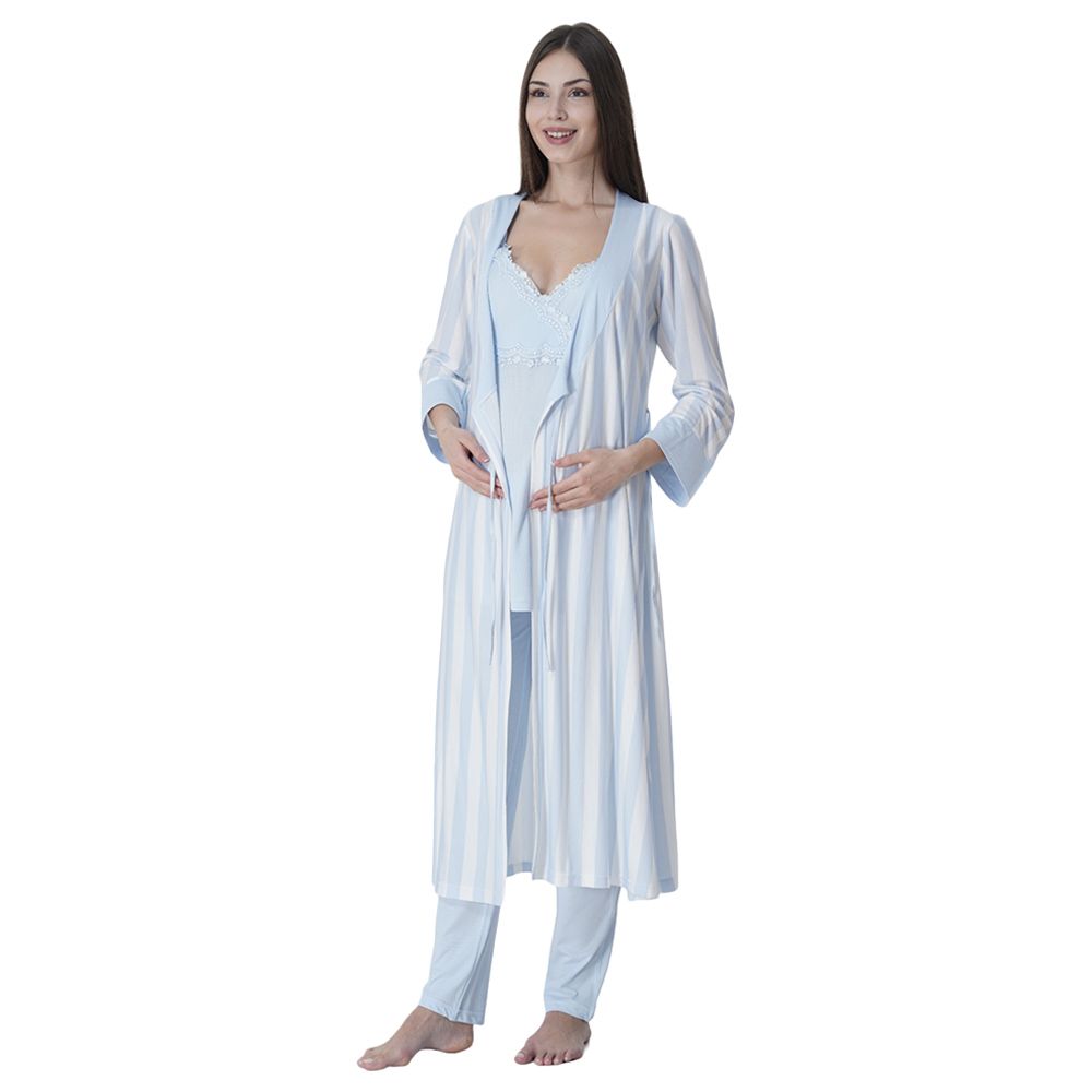 Mini Plum - 3pc-Set - Maternity Pjyamas W/ Lace Details - Blue