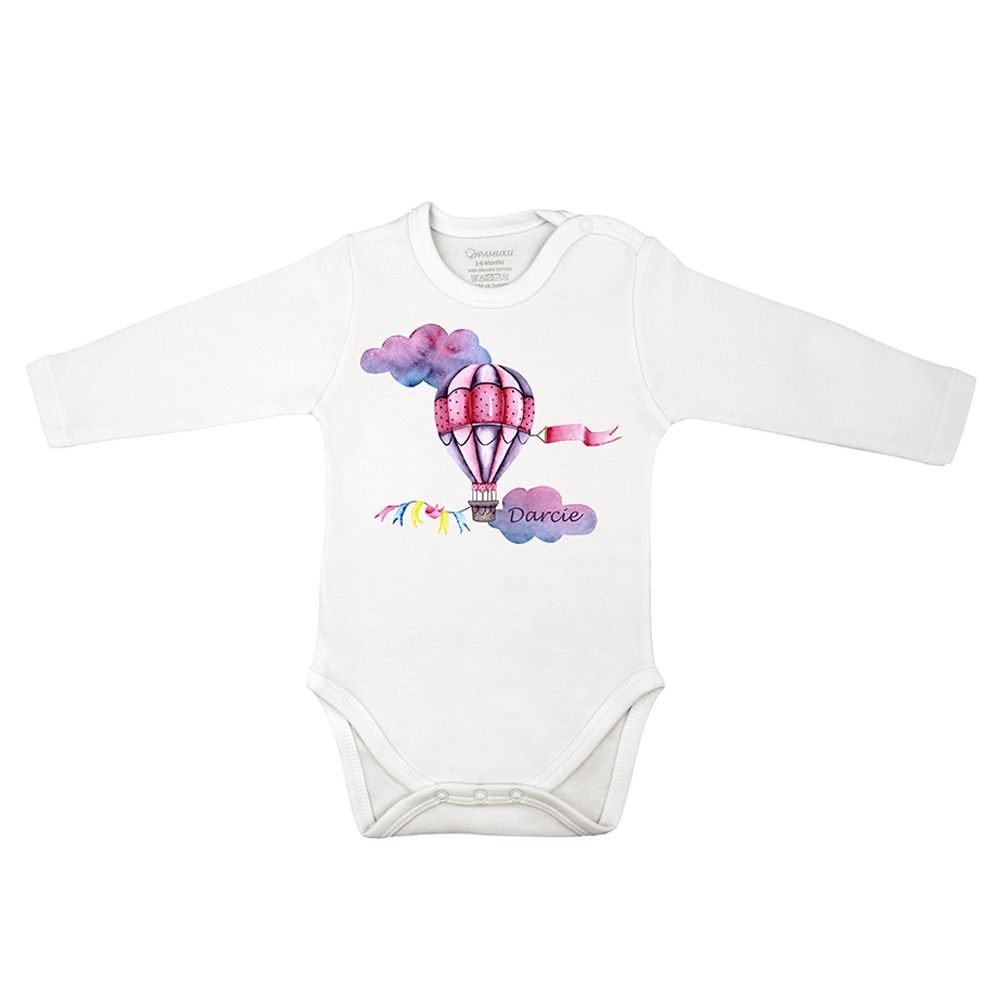 Mini Plum - Air Balloon Personalized Onesie - White