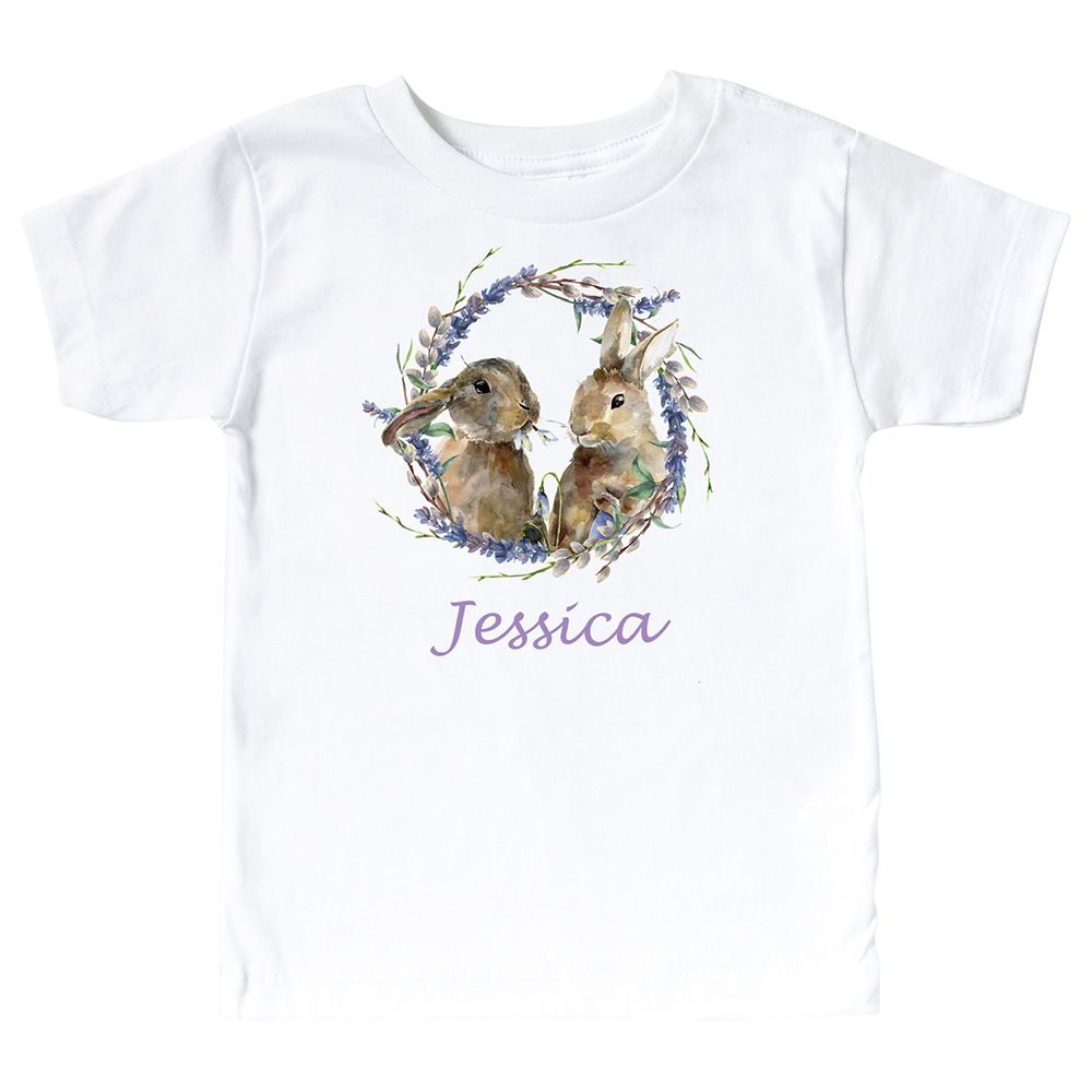 Mini Plum - Personalized Kids Bunny T-Shirt - White