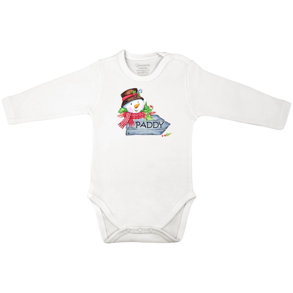 Mini Plum - Personalised Snowman Bodysuit With Text