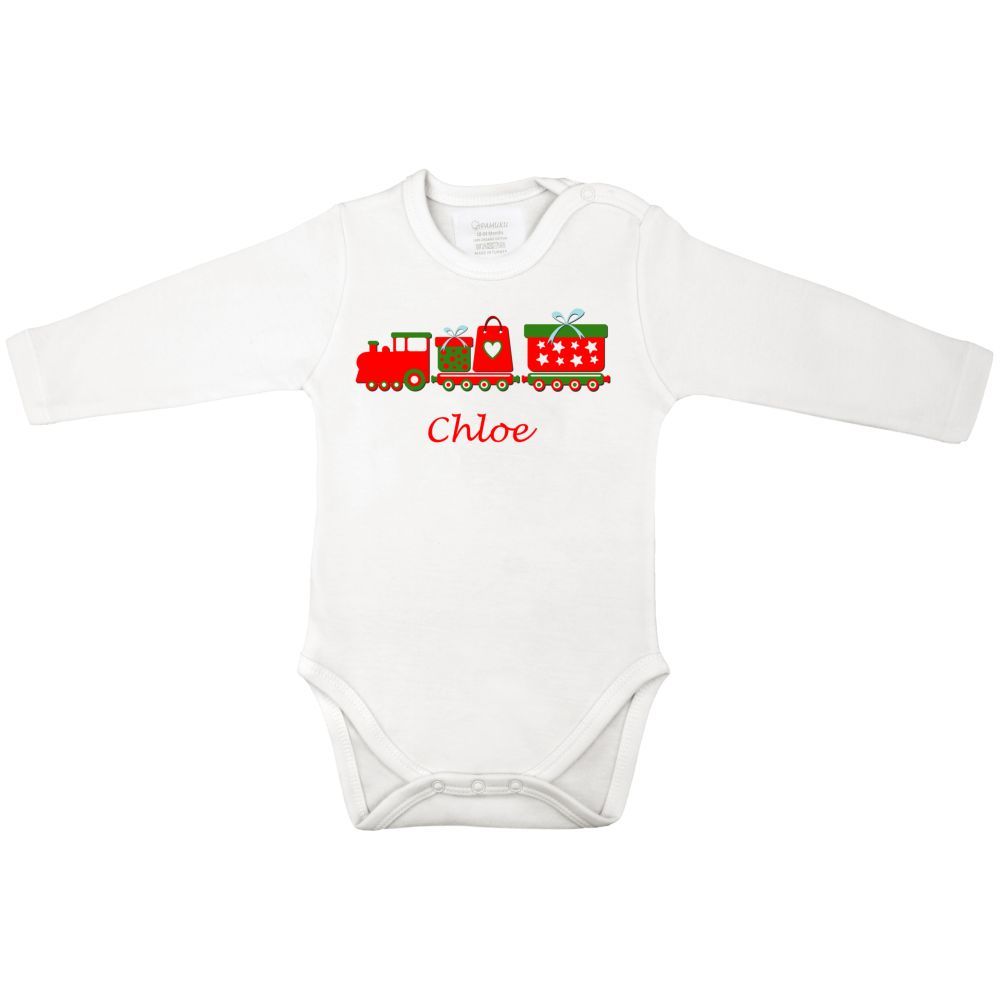 Mini Plum - Personalised Christmas Train Bodysuit