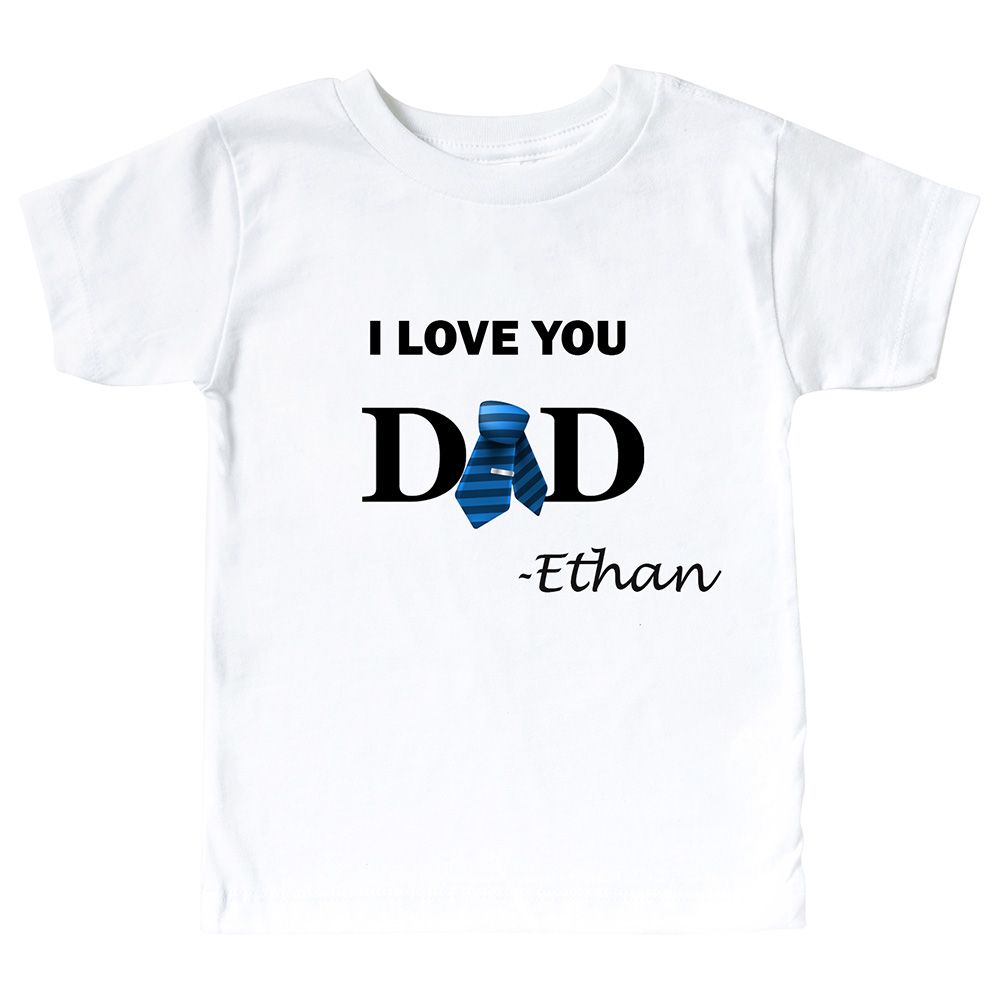 Mini Plum - Personalized Kids I Love Dad T-Shirt - White