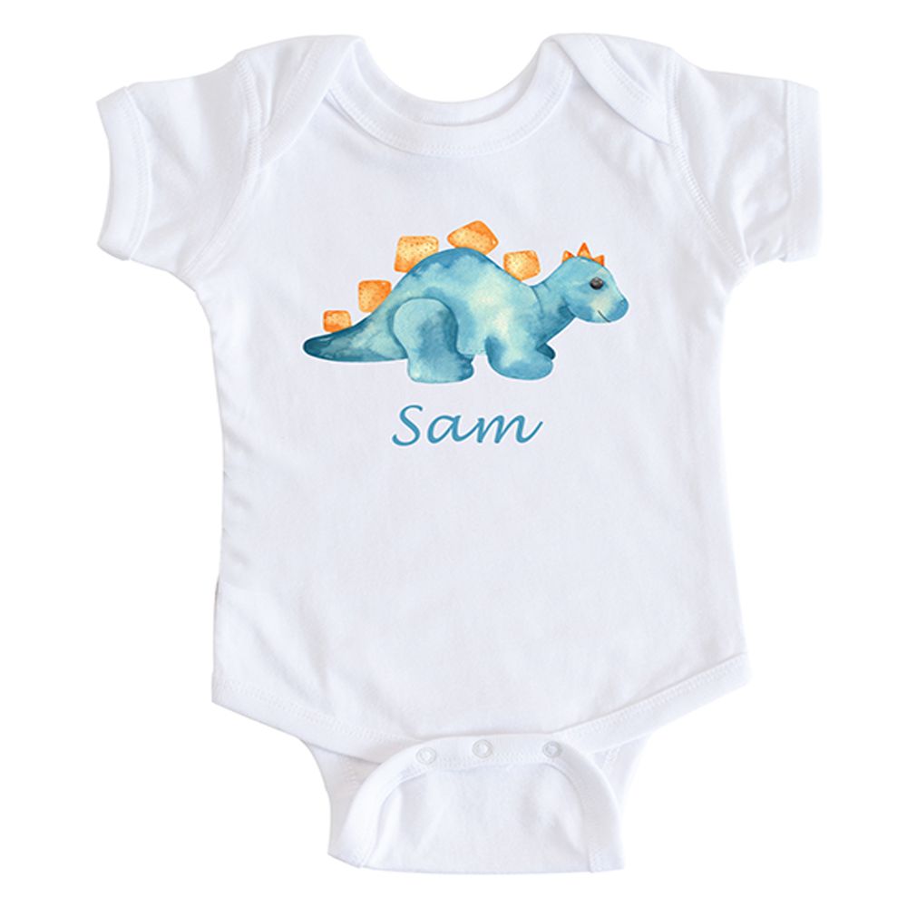 Mini Plum - Dinosaur Personalized Onesie - White