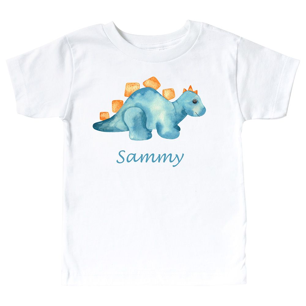 Mini Plum - Personalized Kids Dinosaur T-Shirt - White