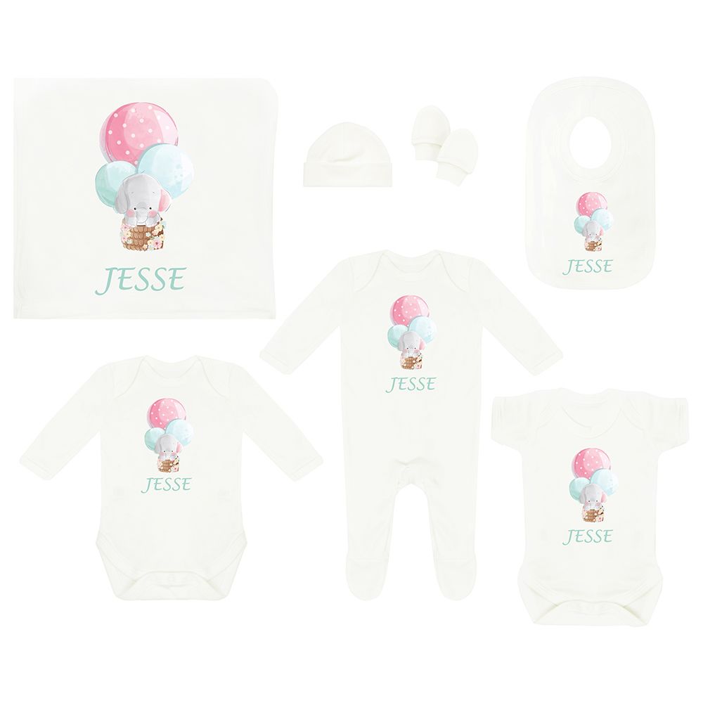 Mini Plum - Personalised Baby Set 7 Pieces - White