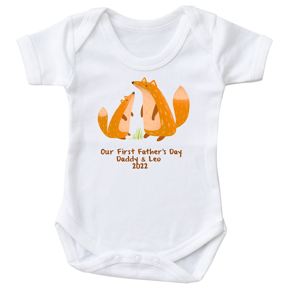 Mini Plum - Personalised Fathers Day Fox Bodysuit - White