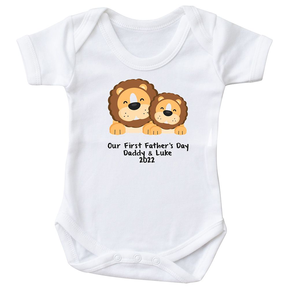 Mini Plum - Personalised Fathers Day Lion Bodysuit - White