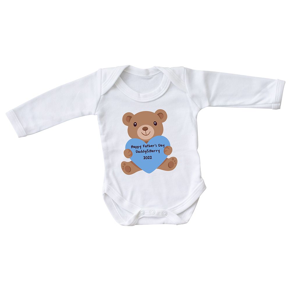 Mini Plum - Personalised Fathers Day Bear Bodysuit - White