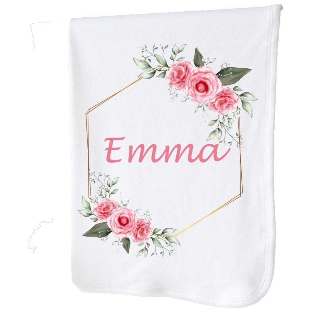 Mini Plum - Personalised Flowers Baby Blanket - White