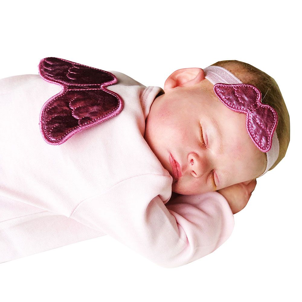 Mini Plum - Romper With Angel Wings & Headband - Pink