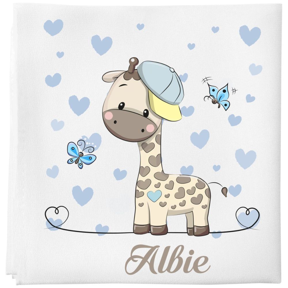 Mini Plum - Personalised Giraffe Baby Blanket - White