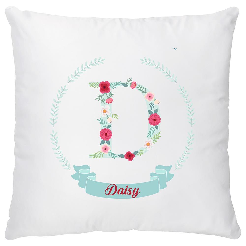 Mini Plum - Cushion Cover - Monogram Flowers - White