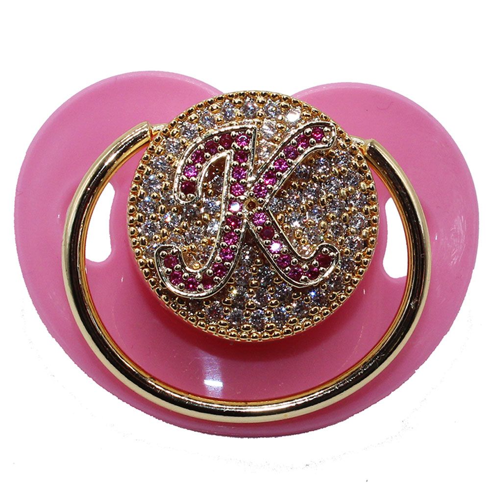 Mini Plum - Initial Gold Pacifier - Pink