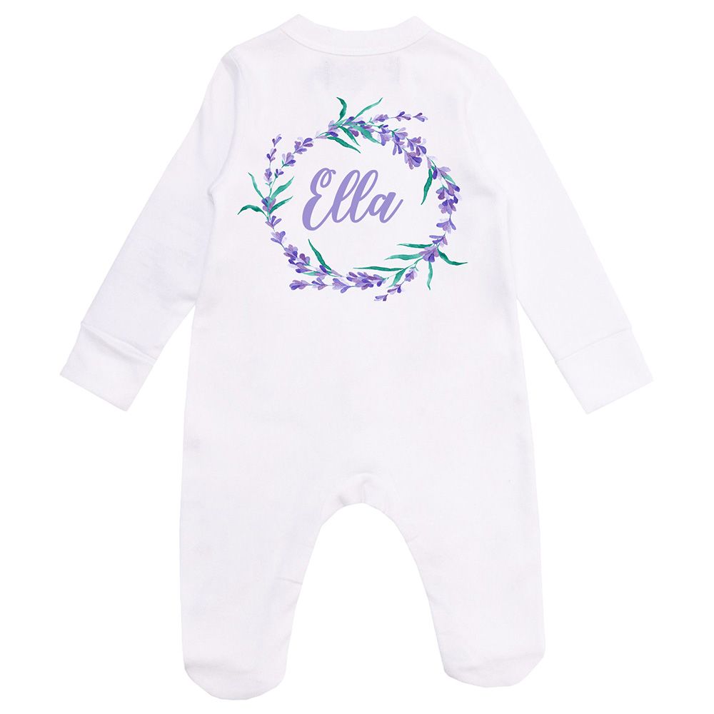 Mini Plum - Personalised Baby Sleepsuit- Lavenders