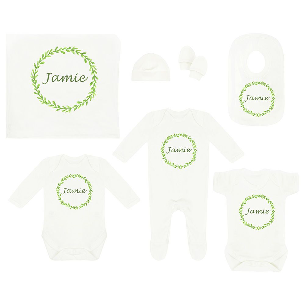 Mini Plum - Leaves Personalised Baby Set 7 Pieces