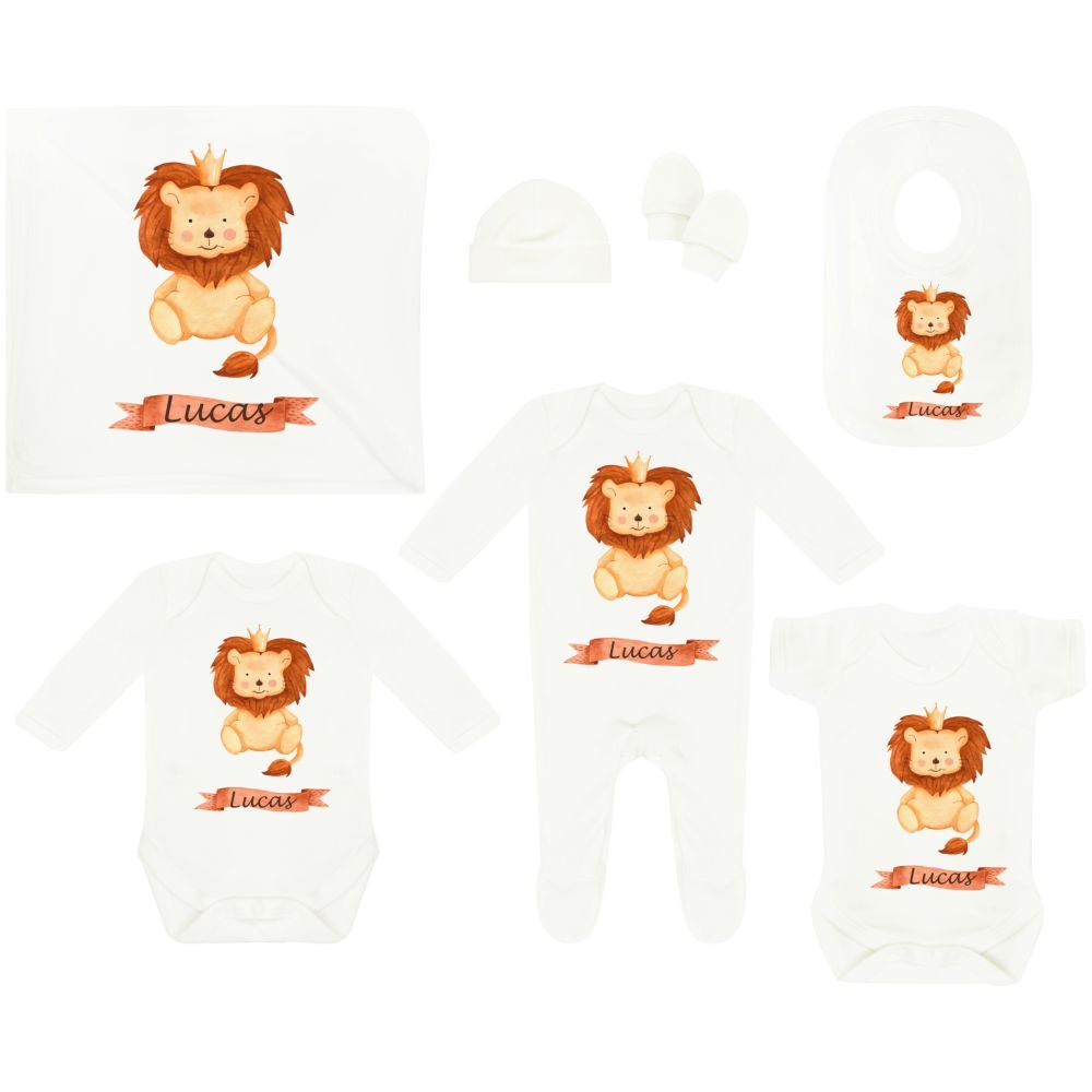 Mini Plum - Personalized Lion 7pc-Set - White