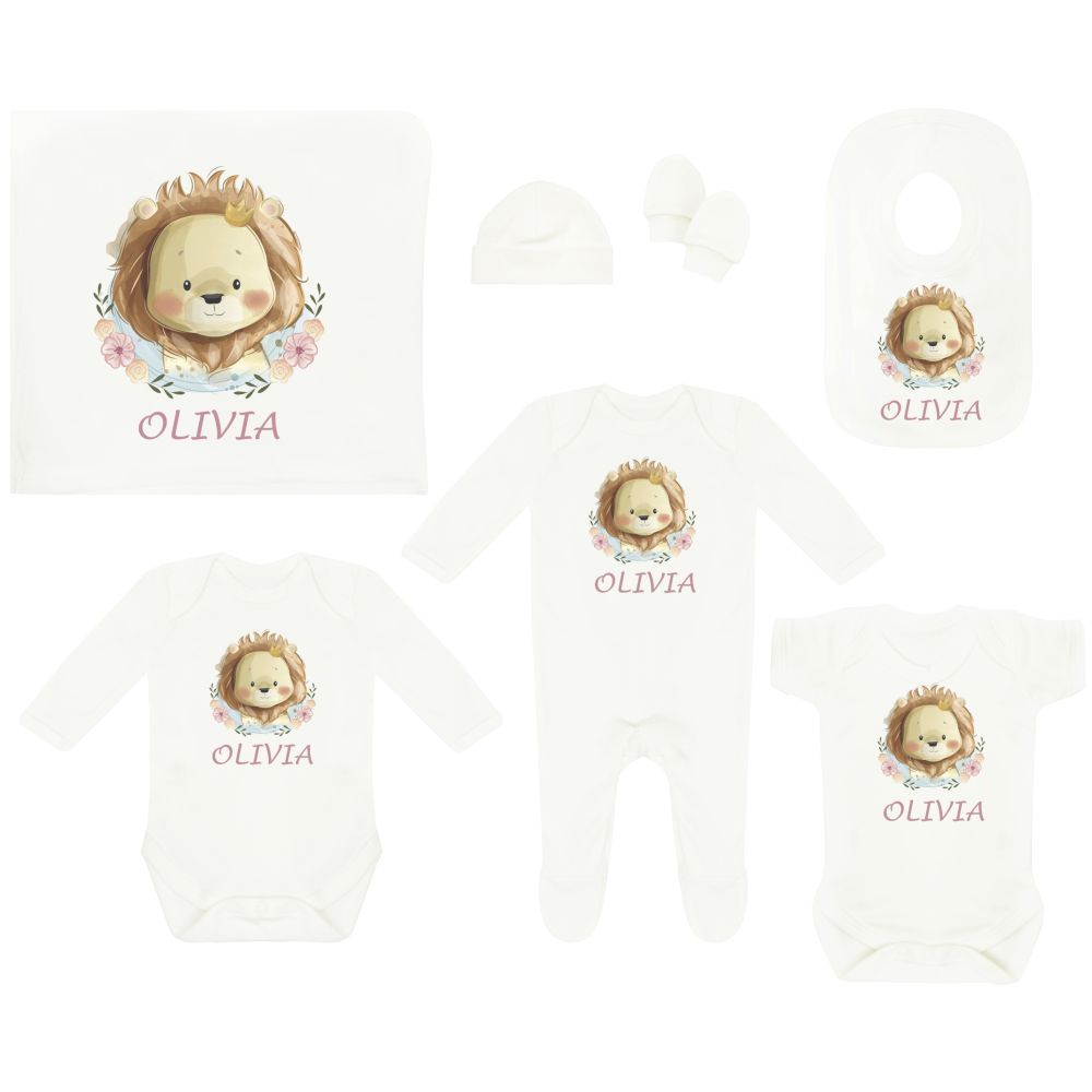 Mini Plum - Personalized Little Lion 7pc-Set - White