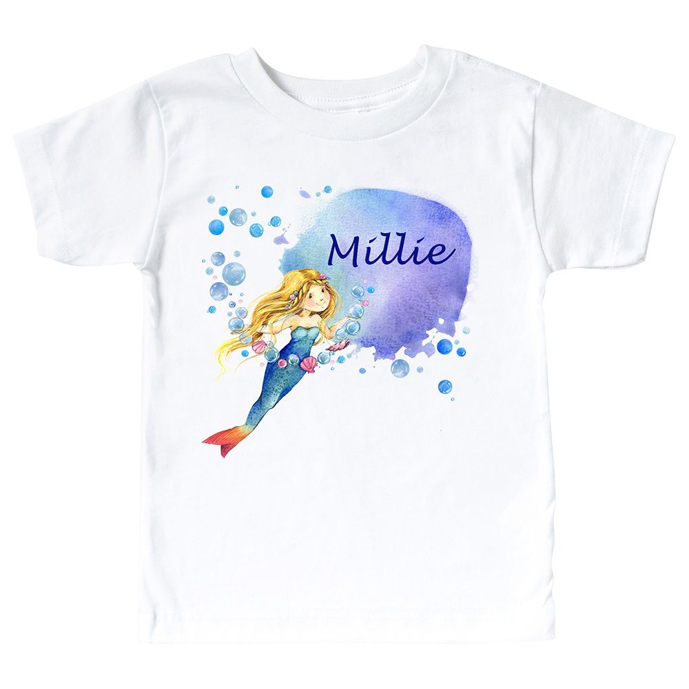 Mini Plum - Personalized Kids Mermaid T-Shirt - White