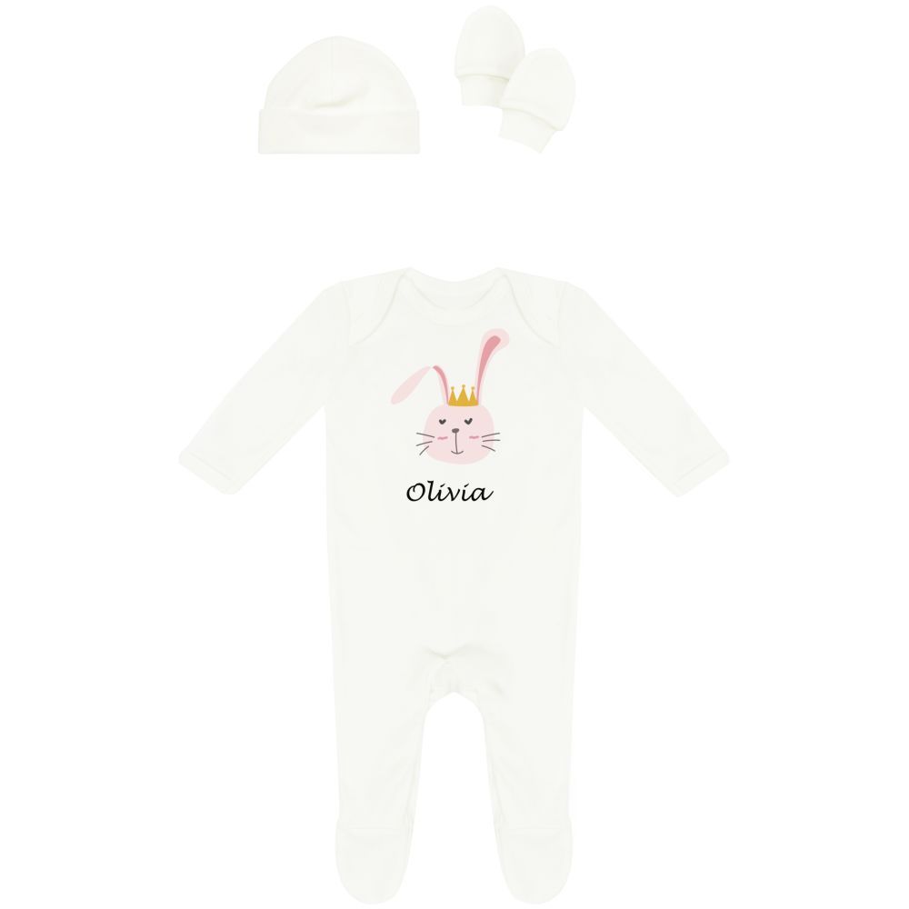 Mini Plum - Personalized Rabit 3pc-Set - White