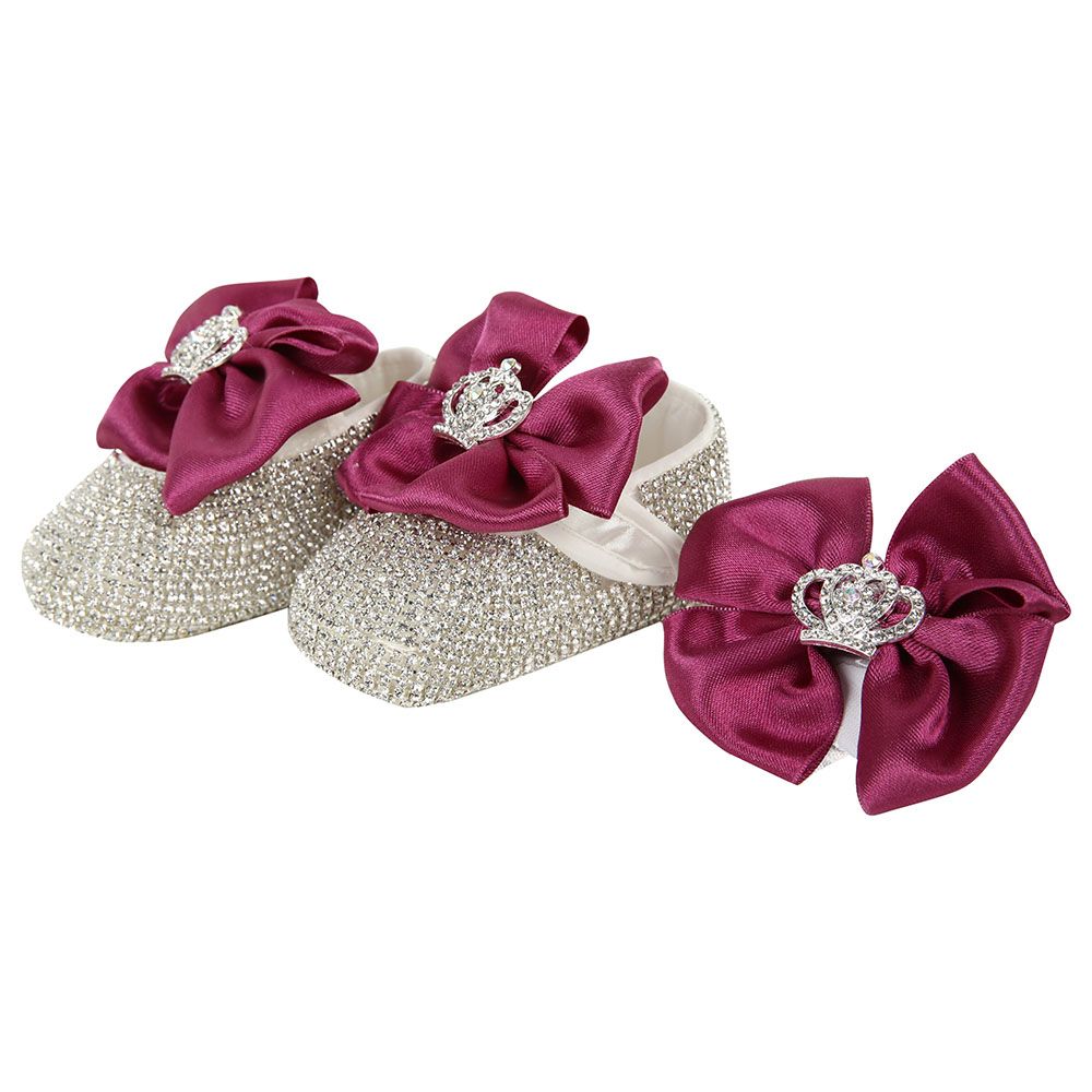 Mini Plum - Crystals Shoes & Headband Set - Purple