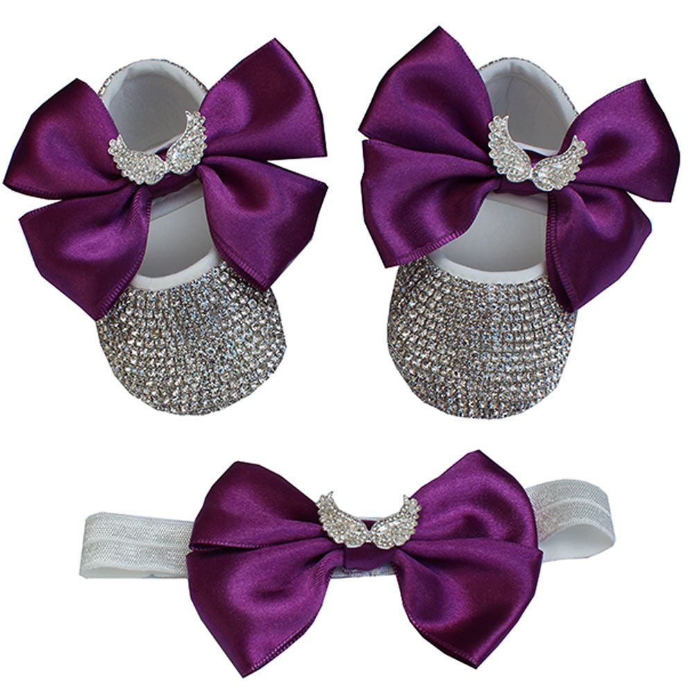 Mini Plum - Initial Shoes And Headband - Purple