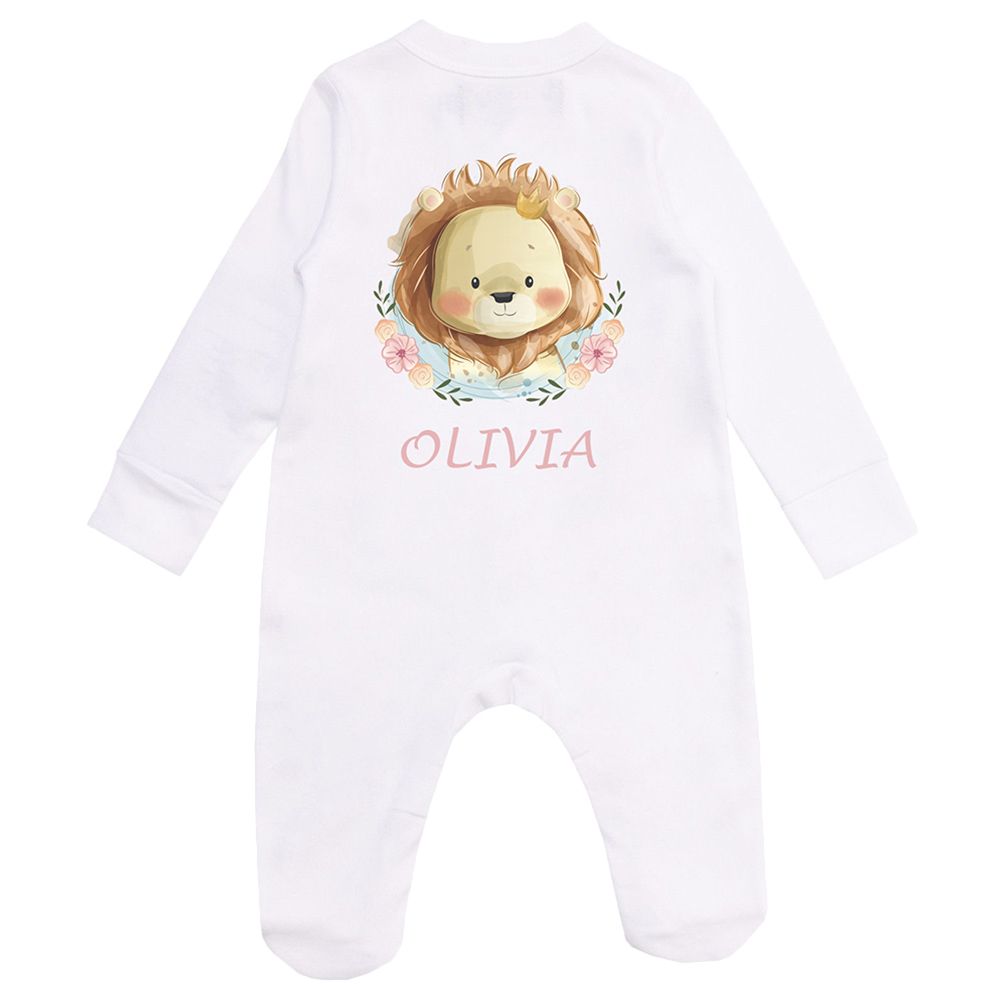 Mini Plum - Personalised Lion With Name Romper - White