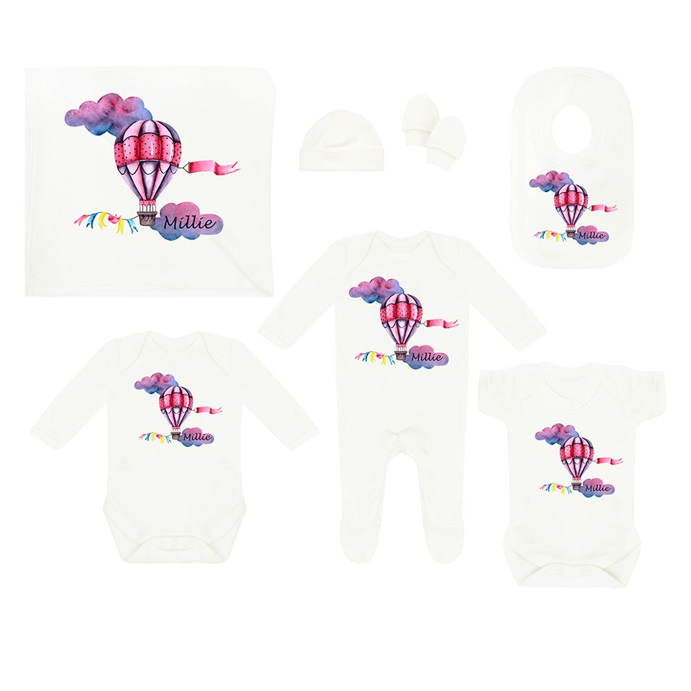 Mini Plum - Personalized Pink Balloons 7pc-Set - White