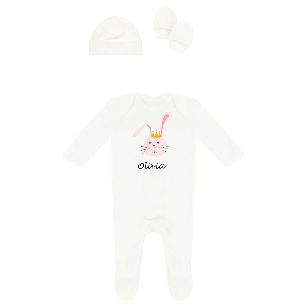 Mini Plum - Pink Bunny Personalised Baby Set 3 Pieces