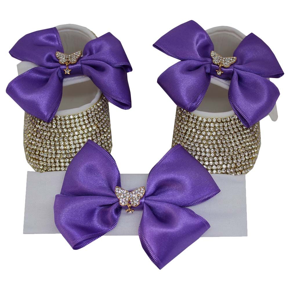 Mini Plum - Bling Shoes And Headband - Purple