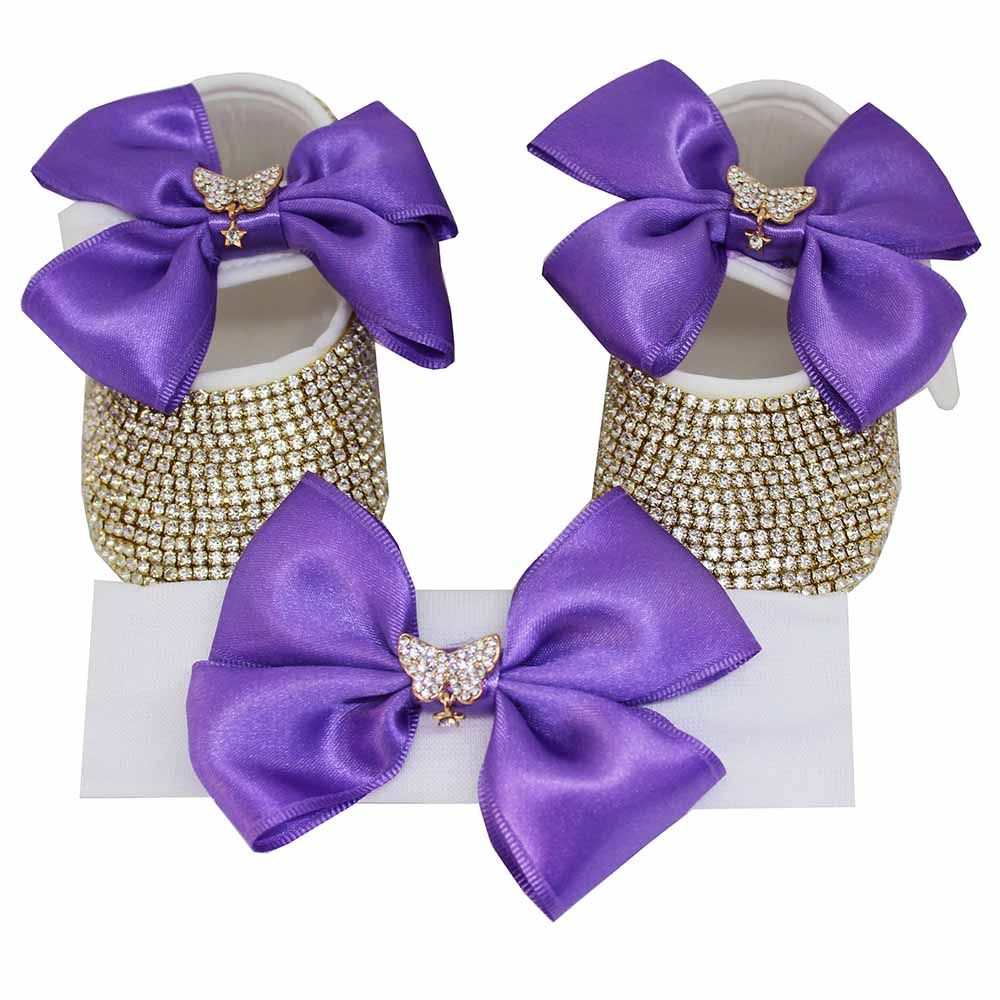 Mini Plum - Girls Crystal Shoes And Headband Purple