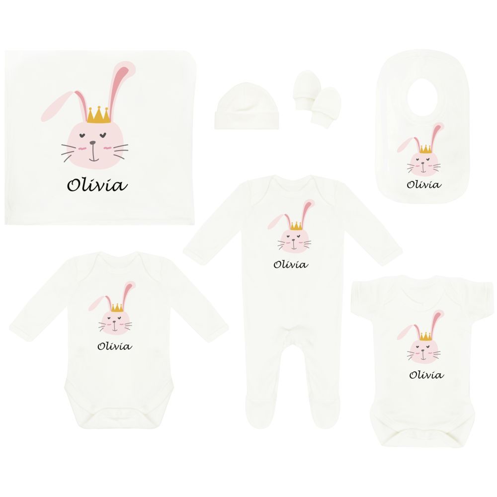 Mini Plum - Personalized Bunny 7pc-Set - White