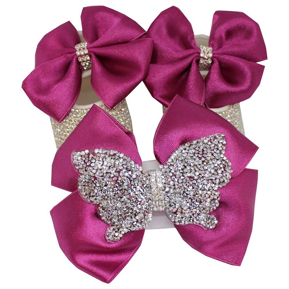 Mini Plum - Bling Shoes And Headband - Hot Pink